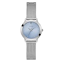 GUESS Stainless Steel Mesh Bracelet Watch with Pink Genuine Diamond Dial. Color: Silver-Tone (Model: U1197L3)