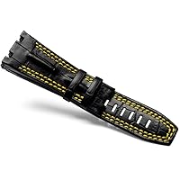 28MM Black Leather Watch Band Strap Fits For Audemars Piguet Royal OAK AP100 (Black (yellow line))