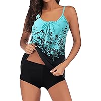 Womens Swimming Suits with Skirt Strappy Back Tankini Set Two Piece Swimdress Panty Bathing Suit Beachwear