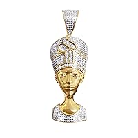 10K Yellow Gold Diamond Egyptian Queen Nefertiti Pendant for Men and Women | 2.5 x 1 inches genuine Authentic Round Cut Real Diamonds Men's Charm Pendant 1.32 ct (I2-I3 Clarity; G-H Color) | Jewelry Gift Box