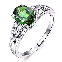 Unique Women's Jewellery Solid 14K (585) White Gold Natural Green Tourmaline Diamond Engagement Rings Band Ring