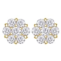 1.00 Cttw Round Shape White Natural Diamond Flower Stud Earrings 14K White Gold