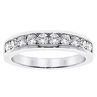 1.00 CT TW Channel Set Round Diamond Anniversary Wedding Ring in 14k White Gold