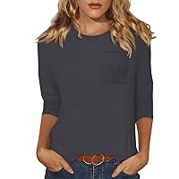 Women's Tops Casual O-Neck Three Quarter Sleeve Solid Color Top 3/4 Tops, S-3XL