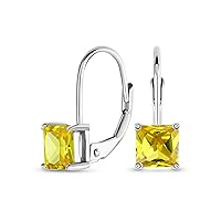 Classic Bridal 1-2 CT Simulated Gemstone Cubic Zirconia Square Princess Cut Solitaire Square AAA CZ Leverback Earrings For Women Gold Plated .925 Sterling Silver Birthstone Colors