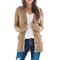 MEROKEETY Women's 2024 Fall Long Sleeve Cable Knit Sweater Open Front Cardigan Button Loose Outerwear