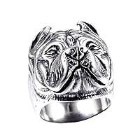 Men's Stainless Steel Vintage Gothic Pitbull Bulldog Pug Dog Head Biker Ring