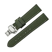 Premium Canvas Nylon Genuine Leather Strap Bracelet Double Press Butterfly Buckle Watch Band for Men's Sports Military Accessories 18/20/22/24mm