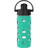 Lifefactory 12-Ounce Glass Water Bottle with Active Flip Cap and Protective Silicone Sleeve, Kale