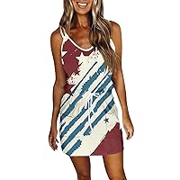 4th of July Outfits for Women Slip Dress V Neck Sleeveless Wrap Dress American Flag Sun Dress for Beach Vacation