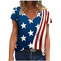 Black of Friday Early Deals Womens American Flag Shirt Short Sleeve USA Flag 4th of July Tops Loose Patriotic Novelty T-Shirts Ladies Holiday Tunics