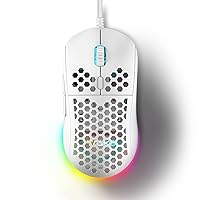 DIERYA M1SE Wired Gaming Mouse with Honeycomb Shell, 12800DPI Optical Sensor, 6 Programmable Macros, Software Support for Custom Key Config, and RGB Settings for Windows 7/8/10/XP, Vista, Linux-White