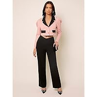Jackets for Women Lapel Collar Gigot Sleeve Crop Jacket Women's Jackets (Color : Baby Pink, Size : X-Large)