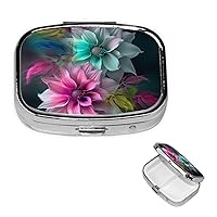 Pill Box 3 Compartment Square Small Pill Case Travel Pillbox for Purse Pocket Beautiful Flowers Metal Medicine Organizer Portable Pill Container Holder to Hold Vitamins Medication Supplements