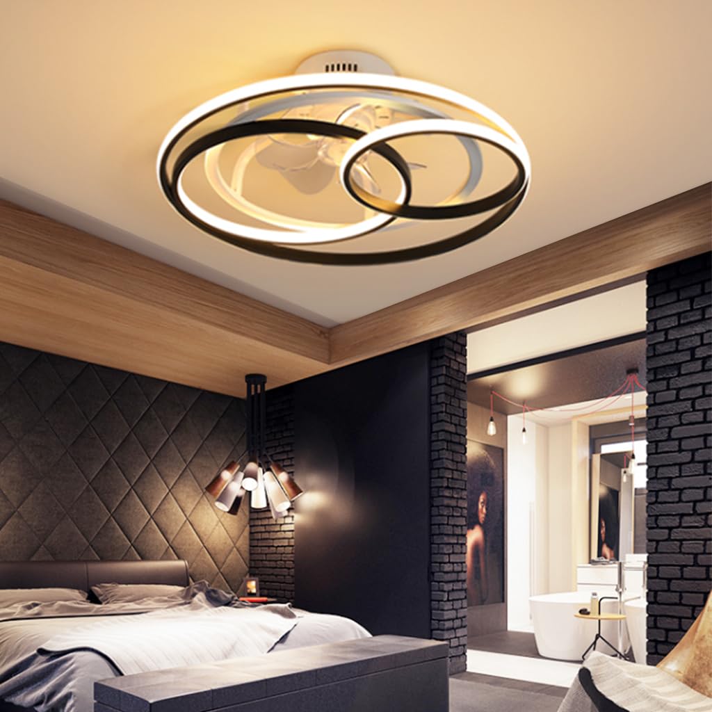 Deckenventilator Mit Beleuchtung und Fernbedienung Leise Fan LED Deckenleuchte Kreative Moderne Dimmbar Deckenlampe Kann Timing Ventilator Kronleuchter Kinderzimmer Schlafzimmer Wohnzimmer Lampen 55CM