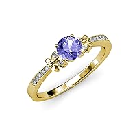 Round Tanzanite & Diamond 1.00 ctw Butterfly Womens Engagement Ring with Milgrain Work 14K Gold