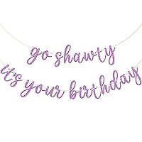 Go Shawty It's Your Birthday Banner, Hip Hop Birthday Party Decorations Supplies, Rap Theme Bday Bunting Sign, Pre-strung, Photo Props (Purple)