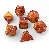 STATU3D Polyhedral Nylon DND Dice Set, 7 Piece 3D Printed Dice Set for Dungeons and Dragons RPG & Table Top Gaming, Intense Fire Design