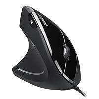 Perimice-513L Wired Vertical Ergonomic Mouse with 2 DPI, 6 Button Optical Ergo Mouse with 2 Level DPI Switch 1000 1600, Left Handed, Black