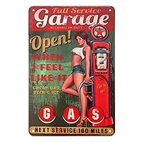 AOYEGO Pin Up Girl Tin Sign,Full Service Garage Sex Girls Stand Leaning Against the Gas Station Vintage Metal Tin Signs for Cafes Bars Pubs Shop Decorative Funny Retro Signs for Men Women 8x12 Inch