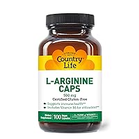 L-Arginine Caps with Vitamin B-6, 500mg, 100 Vegan Capsules, Certified Gluten Free, Certified Vegan