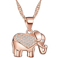 Yumilok Jewelry 925 Sterling Silver Cubic Zirconia Silver/Rose Gold Plated Lovely Elephant Pendant Necklace for Women/Girls