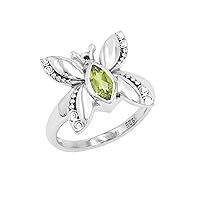 0.50 Ct Marquise Shape Gemstone Butterfly Ring in 925 Sterling Silver for Women and Girls Amethyst/Iolite/Peridot/Smoky Quartz/Garnet