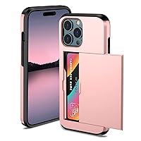Compatible with iPhone 15 Pro Wallet Case with Credit Card Holder Hidden Card Slot Slim Protective Shockproof Hard Cover for Women Man, Rose Gold