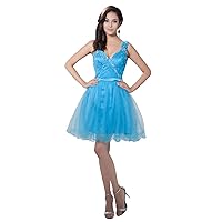 Women's One Shoulder Above Knee Tulle Beaded Homecoming Cocktail Dress
