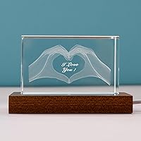 I Love You Gifts with Wood Light Base Crystal Gifts Engraved with Love Finger Gesture Love You Gifts for Her Him Christmas Gifts for Women Men Valentines Gifts for Lover