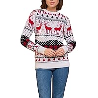 Women Christmas Reindeer Xmas Snowflake Patterns Knitted Sweater Long Sleeve Elk Floral Printed Pullover Striped Sweater