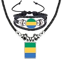 Gabon National Flag Africa Country Leather Necklace Bracelet Jewelry Set
