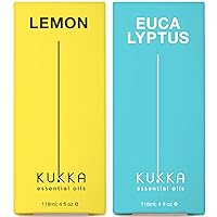Lemon Essential Oil for Diffuser & Eucalyptus Essential Oil for Diffuser Set - 100% Natural Aromatherapy Grade Essential Oils Set - 2x4 fl oz - Kukka