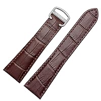 Watch Strap for Cartier Tank Genuine Leather Watch Band Men's Claire Leather Belt London Solo Mechanical Watch Accessories 25mm (Color : Brown-Silver, Size : 23mm)