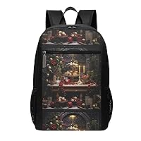 Merry Christmas Print Simple Sports Backpack, Unisex Lightweight Casual Backpack, 17 Inches