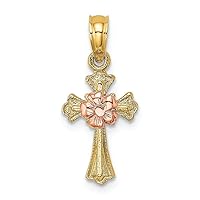 Cross with Small Pink Flower Center Charm 14 kt Two Tone Gold