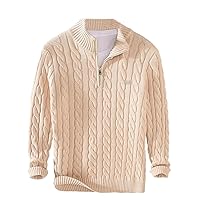 Autumn Winter Men's Warm 100% Cotton Knit Sweater Half High Collar Zip Pullover Jumper Top Solid Color