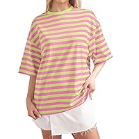 Womens Striped T Shirts Casual Trendy 2024 Summer Half Sleeve Crop Tops Loose Fit Basic Tees for Women