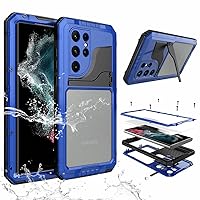 Samsung S23 Ultra Waterproof Case, Samsung S23 Ultra Metal Case with Screen Protector Kickstand Military Full Body Rugged Heavy Duty Dustproof Defender Sturdy Case for Underwater (Blue)