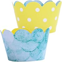 Yellow Dot Pool Party Cupcake Wrappers - Reversible Polka-Dot Bikini, Blue Water, You Are My Sunshine Party Decorations, Beach Party Picnic, Birthday, Fishing, Ocean Themed, Mermaid, Easter - 24 Count
