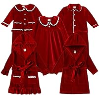 Family Christmas Matching Sets For Girls Boy,Red Velvet Long Sleeve Outfit