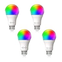 A19 LED Smart, WiFi Light Bulb Compatible with Alexa Google Home, RGBCW Color Changing, Cool Warm White Dimmable, No Hub Required, 60W Equivalent, RGB+2700K-6500K, 4 Count (Pack of 1)