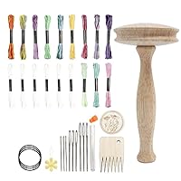 1 Set Darning Mushroom Wooden Darning Tool Small Lightweight Sewing Kits with Different Color Thread and 9Pcs Needle