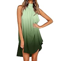 Ruched Dresses for Women 2024 Gradient Color Fashion Trendy Sexy with Sleeveless Scoop Neck Summer Dress
