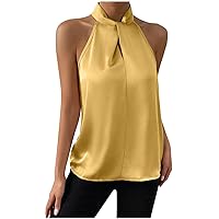 Women's Fashion Tops 2024 Summer Solid Sleeveless Suspender Casual Twist Loose Fit Tank Blouse Flowy