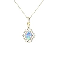 Ethiopian Opal Gemstone Pendant Necklace, Sterling Silver, Women's Fashion Jewelry Gift