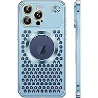 ONNAT-Aluminum Alloy Case for iPhone 15 Pro with Metal Cooling Hollow Aromatherapy Case Anti-Scratch (Blue)
