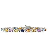 13.35 Carat Natural Multicolor Sapphire and Diamond (F-G Color, VS1-VS2 Clarity) 14K White Gold Tennis Bracelet for Women Exclusively Handcrafted in USA