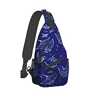Manta Ray And Fish Print Crossbody Backpack Shoulder Bag Cross Chest Bag For Travel, Hiking Gym Tactical Use