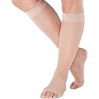 ABSOLUTE SUPPORT Made in USA - Sheer Compression Stockings for Women 15-20mmHg - Compression Socks with Open Toe for Varicose Veins Circulation, Pregnancy, Embolism - Nude, X-Large - A111NU4